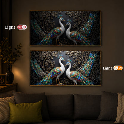 Serene Peacock Modern Luxury Backlight Horizontal Wall Art