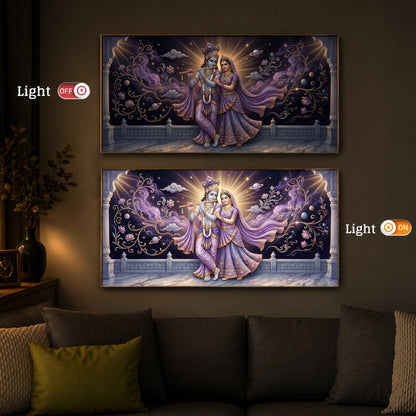 Divine Couple Radha Krishna Modern Luxury Backlight Horizontal Wall Art
