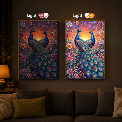 Majestic Pair Of Peacocks Modern Luxury Backlight Vertical Wall Art