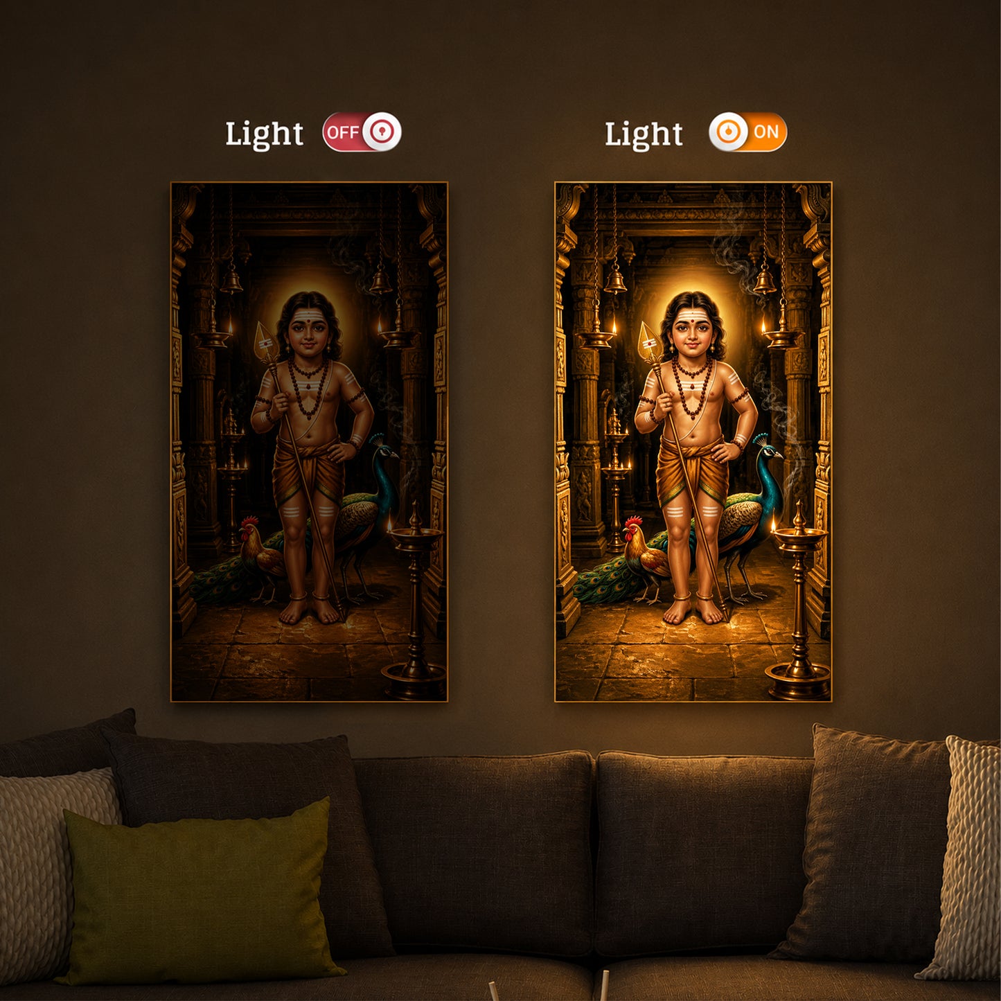 God Bala Muruga Modern Luxury Backlight Vertical Wall Art
