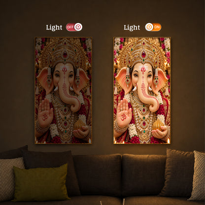 Lord Ganesha Divine Blessings Modern Luxury Backlight Vertical Wall Art