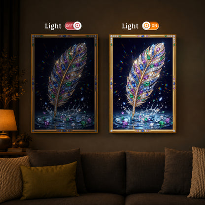 Colorful Feather Modern Luxury Backlight Vertical Wall Art