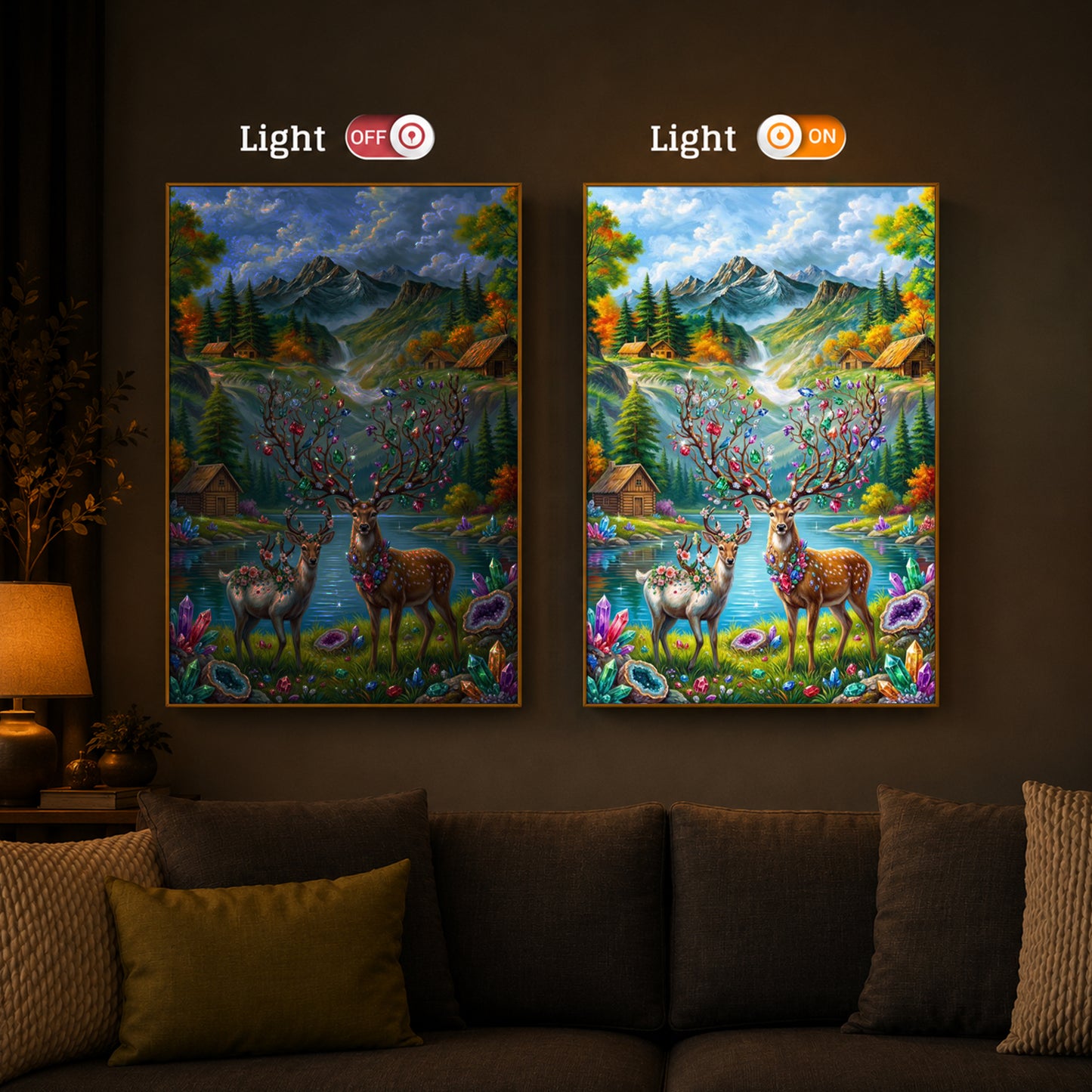 Pair Of Deer Modern Luxury Backlight Vertical Wall Art