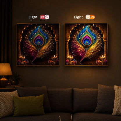 Glowing Peacock Feather Modern Luxury Backlight Square Wall Art