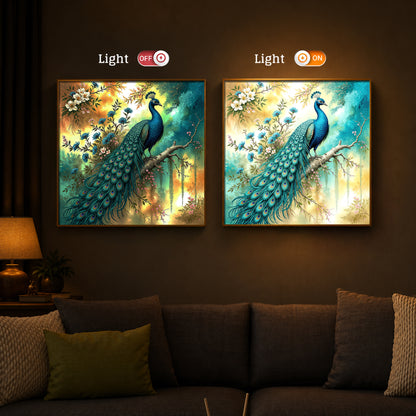 Peacock Perch Art Modern Luxury Backlight Square Wall Art