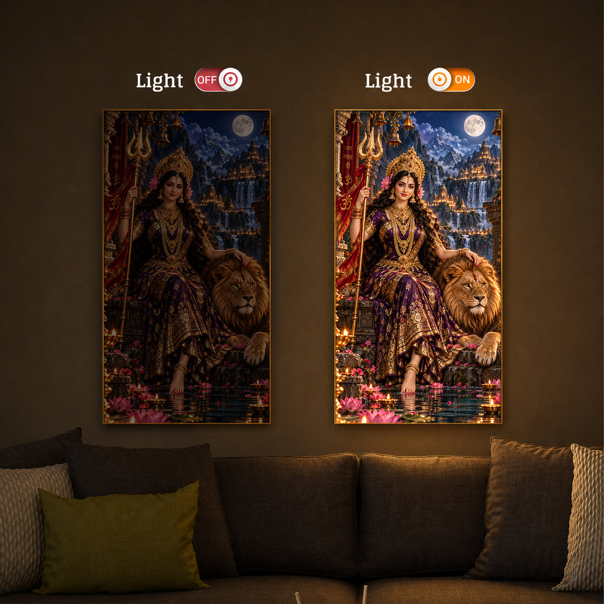 Divine Maa Bhawani Modern Luxury Backlight Vertical Wall Art