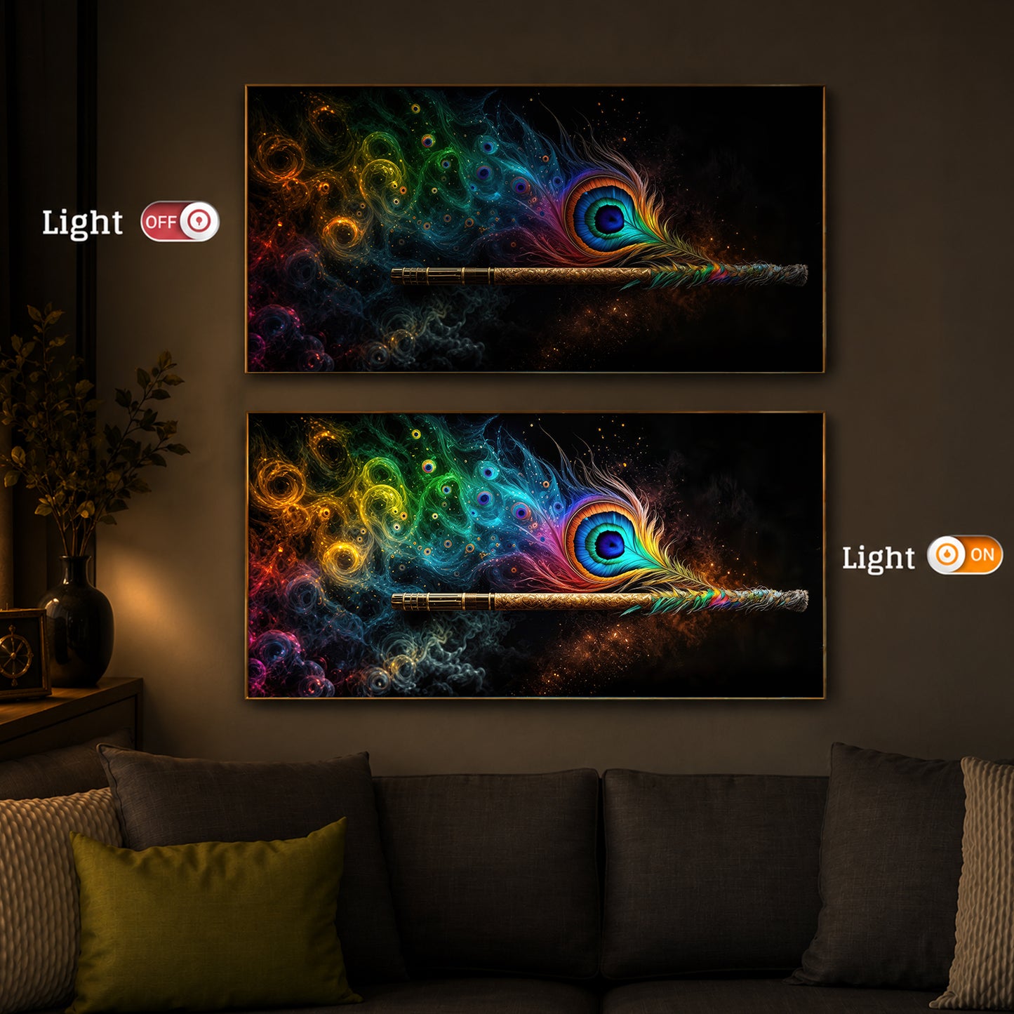 Divine Krishna Coverts Illumination Modern Luxury Backlight Horizontal Wall Art