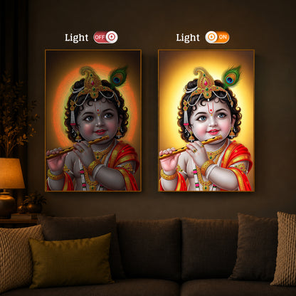 Lord baby Krishna Modern Luxury Backlight Vertical Wall Art