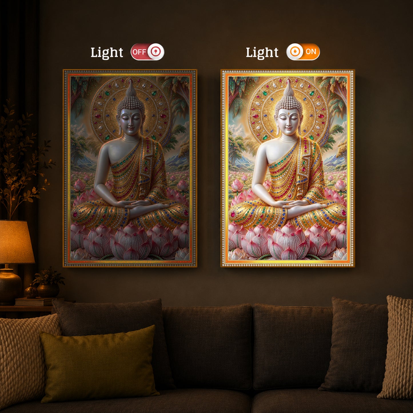 Divine Buddha Harmony Modern Luxury Backlight Vertical Wall Art