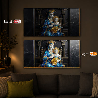 Mother Mary Holding Baby Jesus Modern Luxury Backlight Horizontal Wall Art