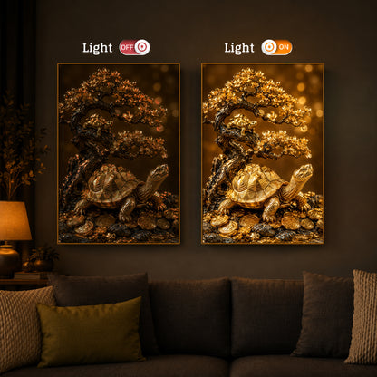 Golden Wealth Turtle Modern Luxury Backlight Vertical Wall Art