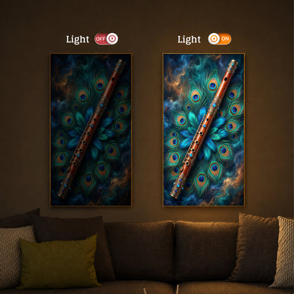 Flute With Peacock Feather Modern Luxury Backlight Vertical Wall Art