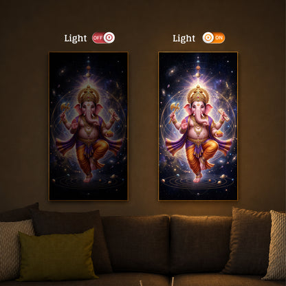 Shree Ganesha's Celestial Embrace Modern Luxury Backlight Vertical Wall Art