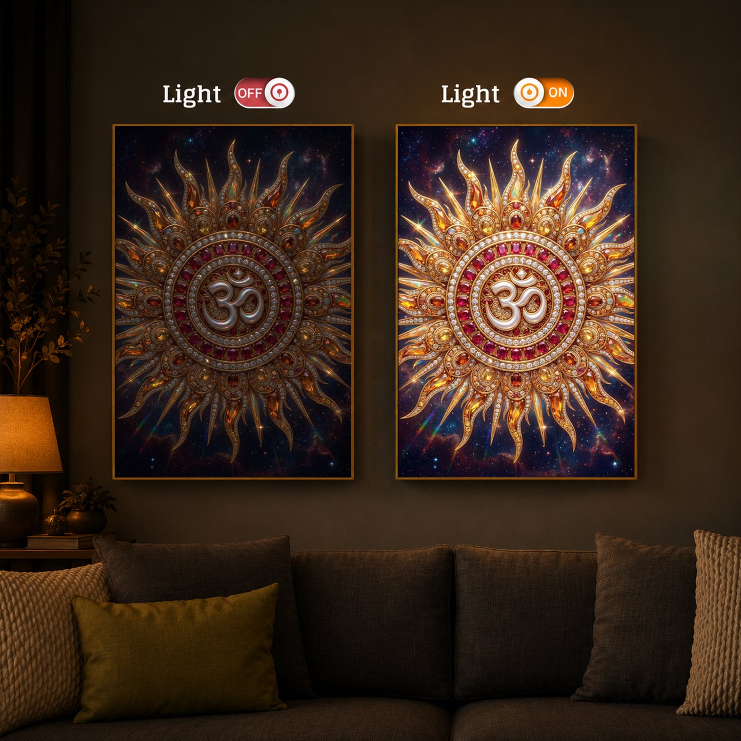 Spiritual White Om Modern Luxury Backlight Vertical Wall Art