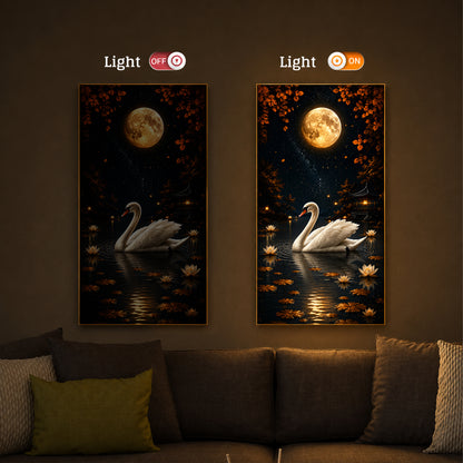 White Swan Modern Luxury Backlight Vertical Wall Art