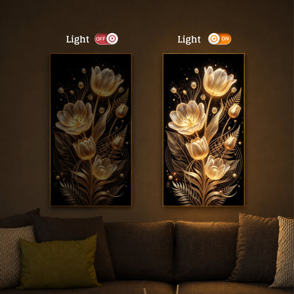 Golden Luminous Tulip Modern Luxury Backlight Vertical Wall Art