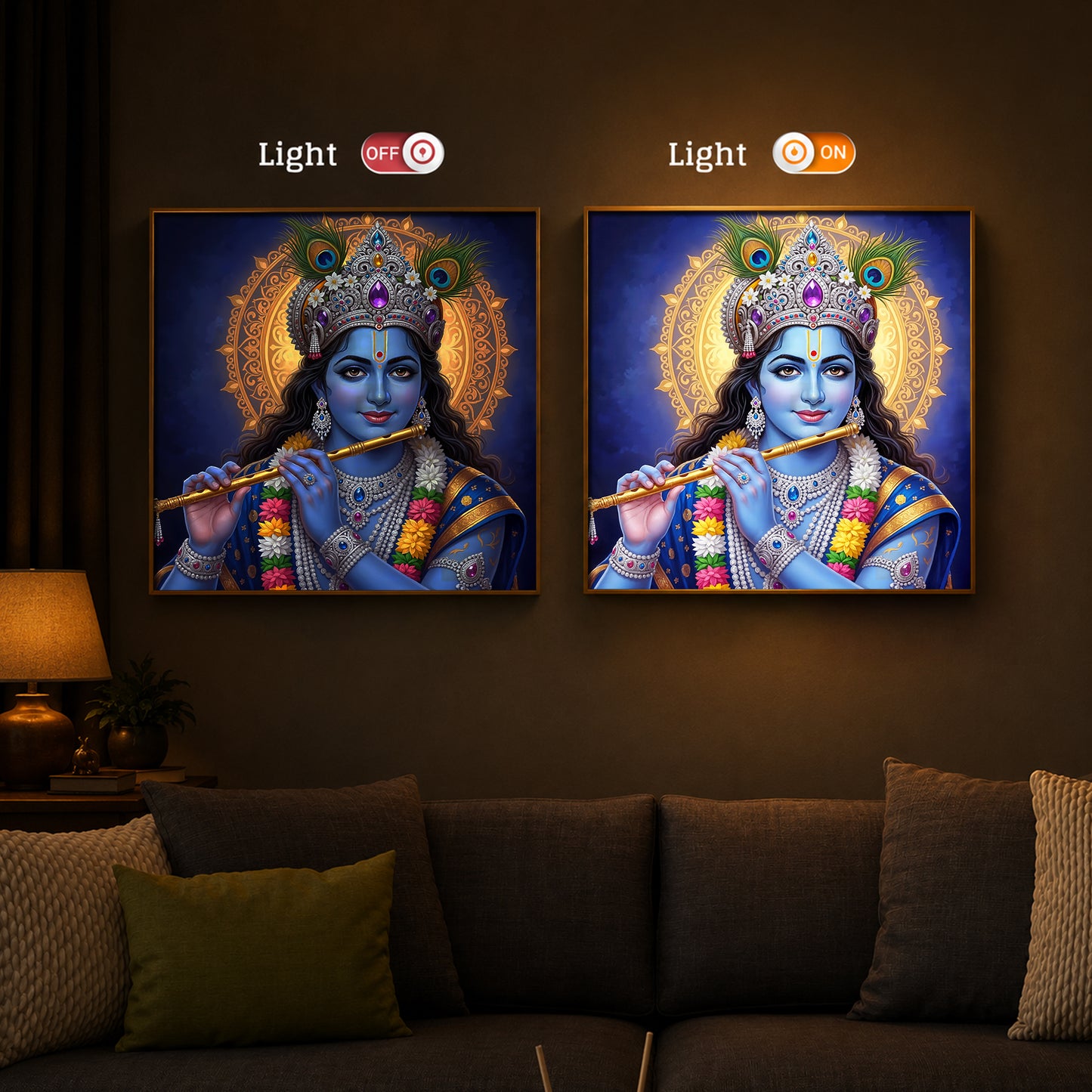 Jai Shree Krishna Modern Luxury Backlight Square Wall Art