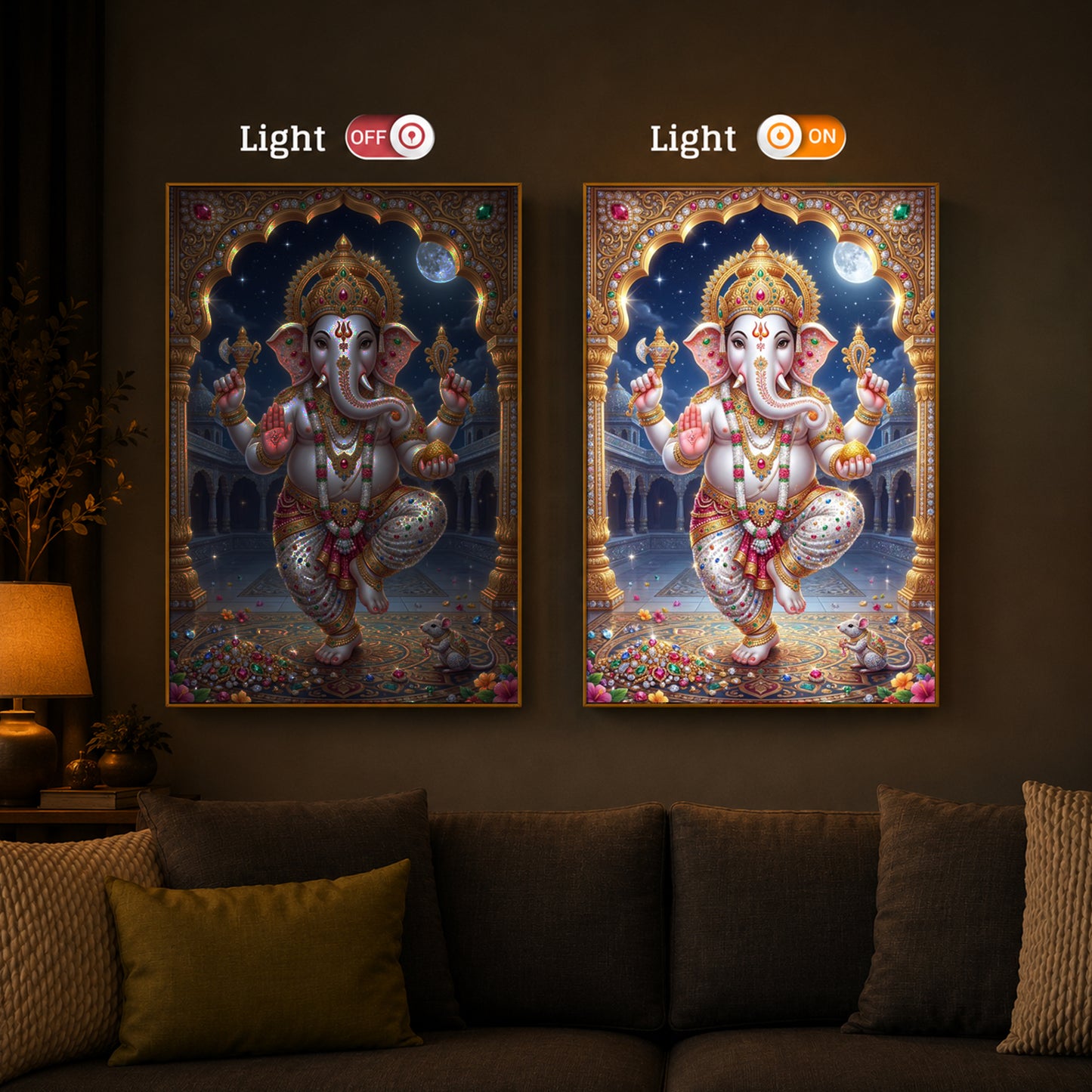 Hindu Shree Ganesh Modern Luxury Backlight Vertical Wall Art
