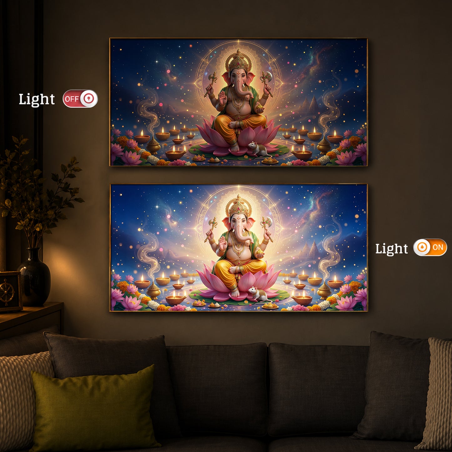 Shree Ganesh Ji Modern Luxury Backlight Horizontal Wall Art