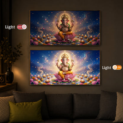Shree Ganesh Ji Modern Luxury Backlight Horizontal Wall Art