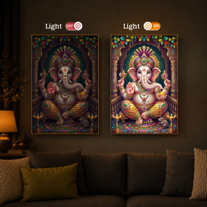 Lord Ganesha Modern Luxury Backlight Vertical Wall Art