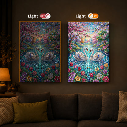 Pair Of Swans Modern Luxury Backlight Vertical Wall Art