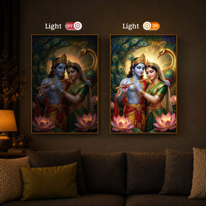 Depiction Of Radha Krishna Modern Luxury Backlight Vertical Wall Art