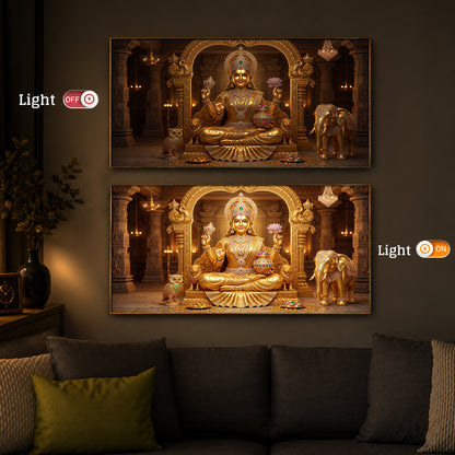 Golden Lakshmi Modern Luxury Backlight Horizontal Wall Art