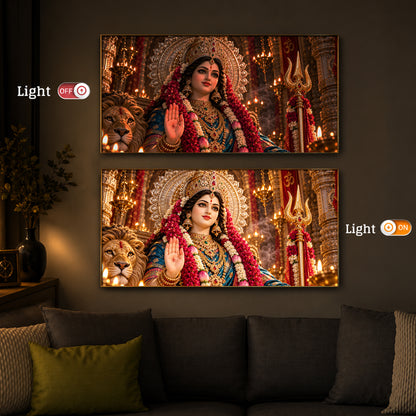 Divine Maa Durga Modern Luxury Backlight Horizontal Wall Art