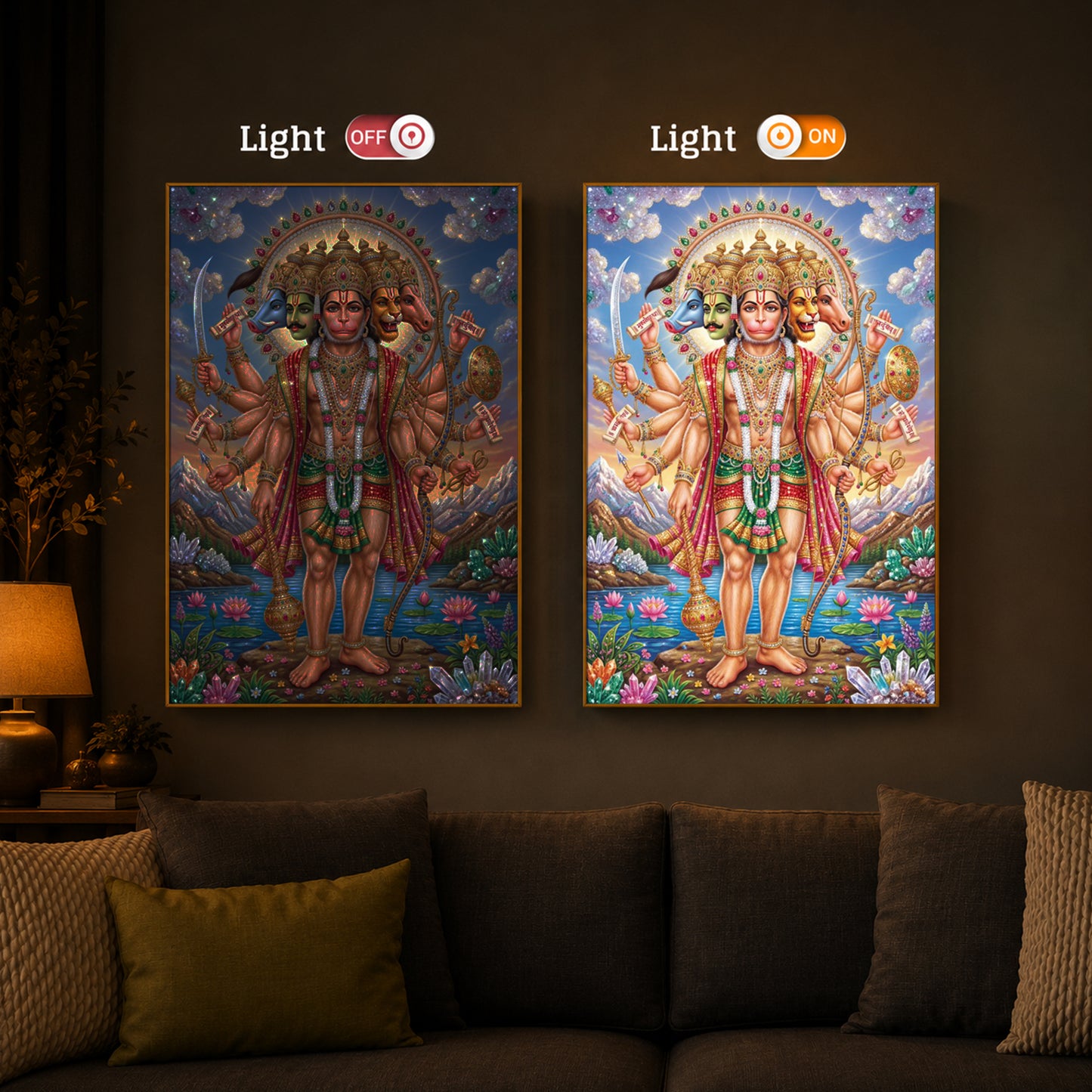 Panchmukhi Lord Hanuman Ji Modern Luxury Backlight Vertical Wall Art
