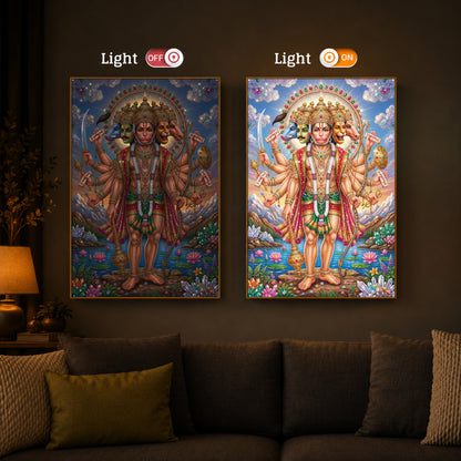 Panchmukhi Lord Hanuman Ji Modern Luxury Backlight Vertical Wall Art