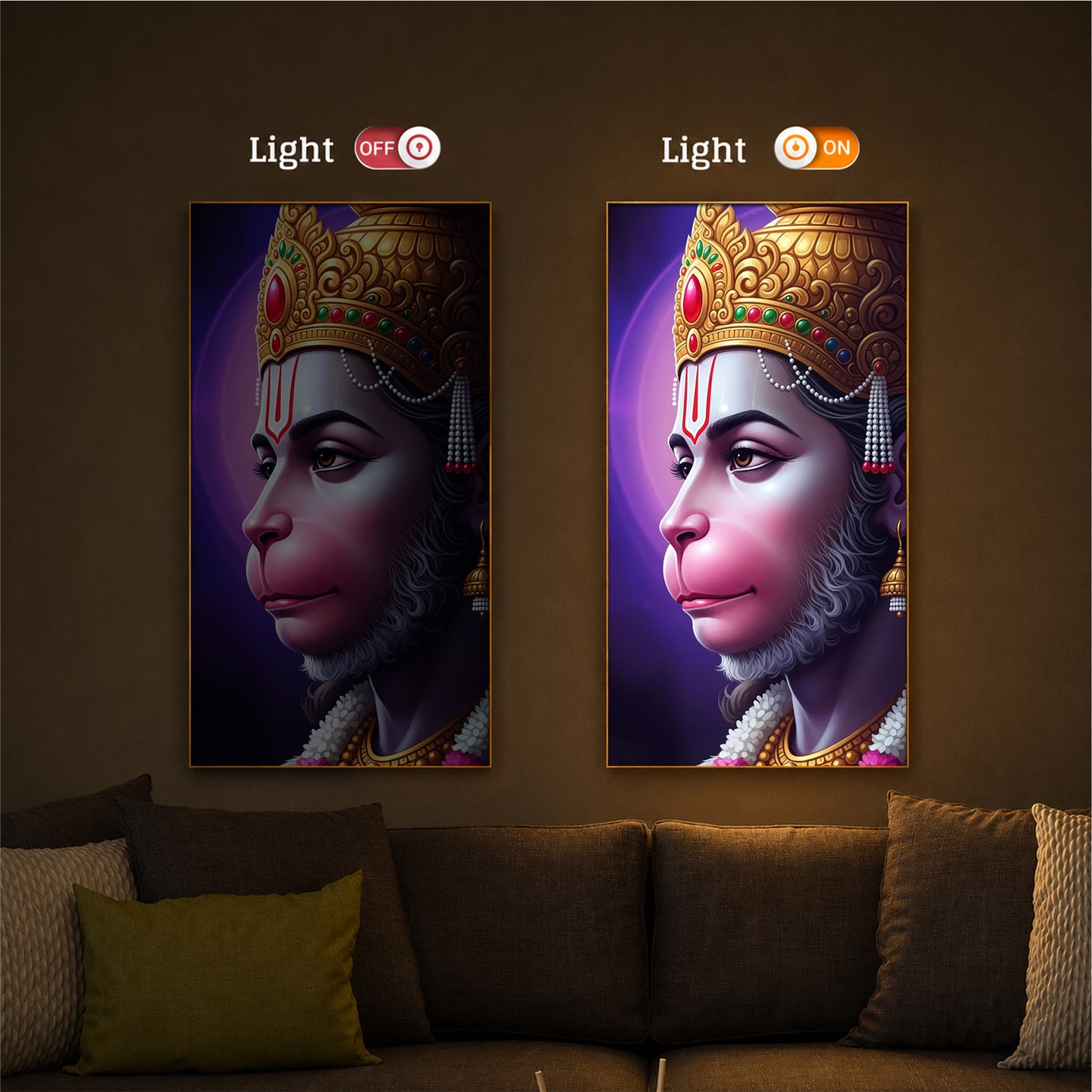 Jai Shri Hanuman Modern Luxury Backlight Vertical Wall Art