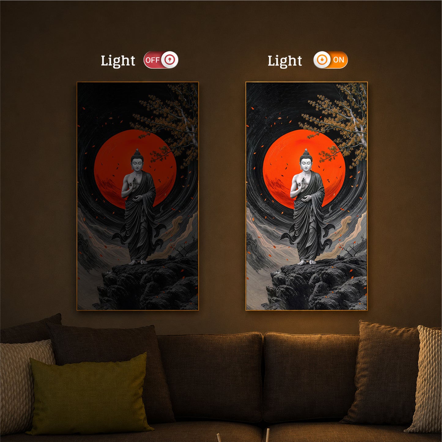Namo Buddhay Modern Luxury Backlight Vertical Wall Art