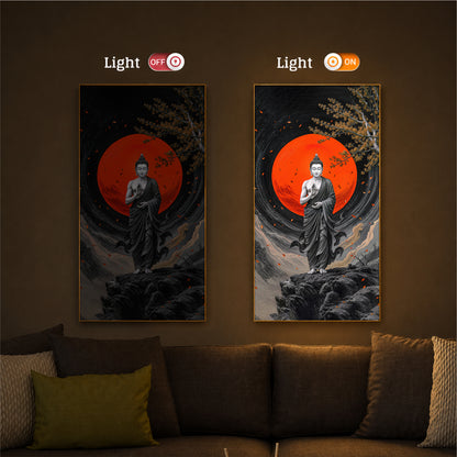 Namo Buddhay Modern Luxury Backlight Vertical Wall Art