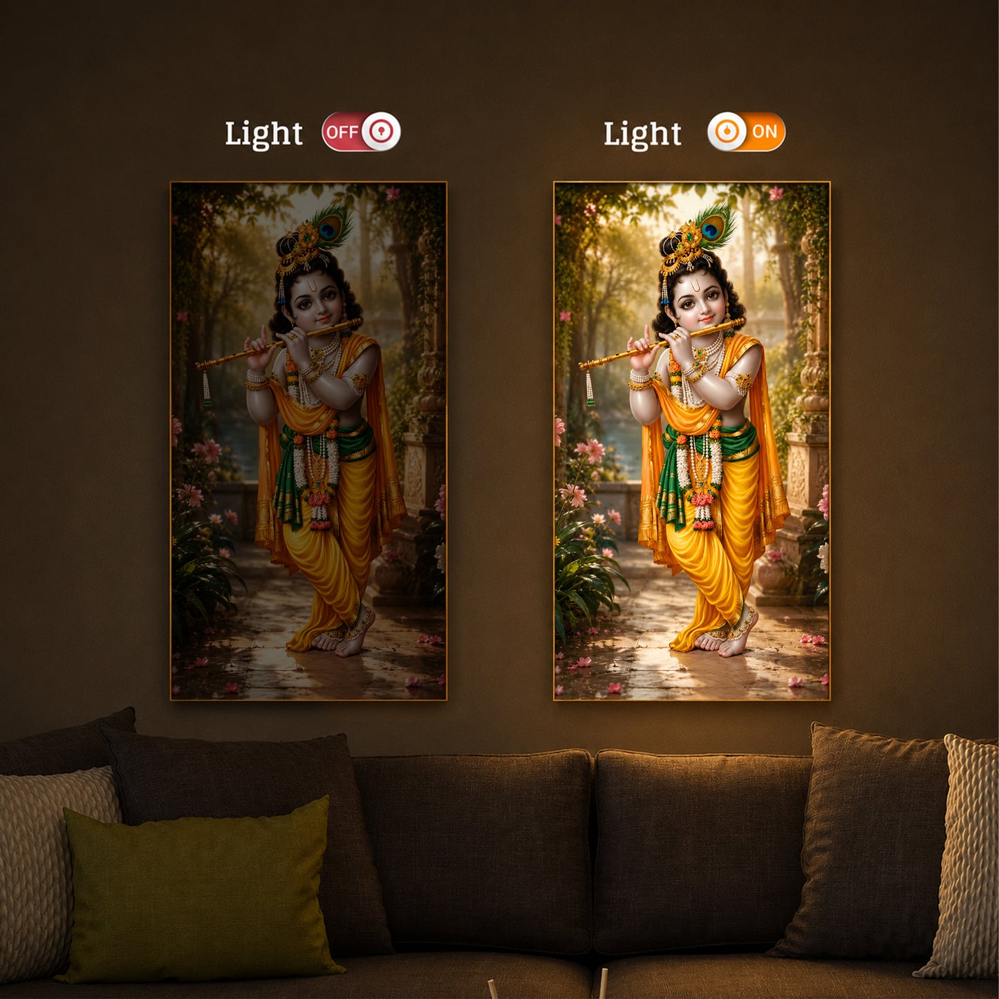 Bal Krishna Playing The Flute Modern Luxury Backlight Vertical Wall Art