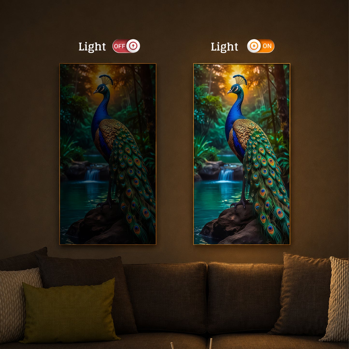 The Peacock Modern Luxury Backlight Vertical Wall Art