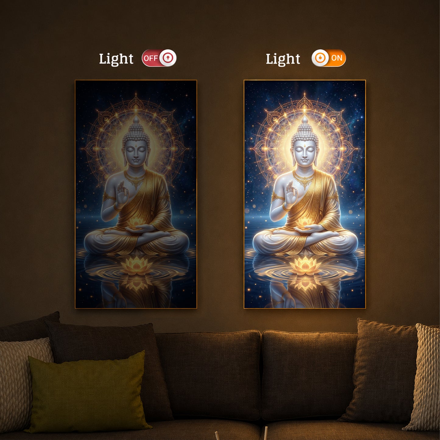 Blessings Of Buddha Modern Luxury Backlight Vertical Wall Art