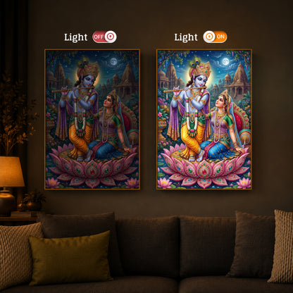 Goddess Radha and God Krishna Modern Luxury Backlight Vertical Wall Art