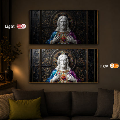 Sacred Heart Of Jesus Modern Luxury Backlight Horizontal Wall Art