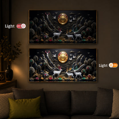 White Deer With Family Modern Luxury Backlight Horizontal Wall Art