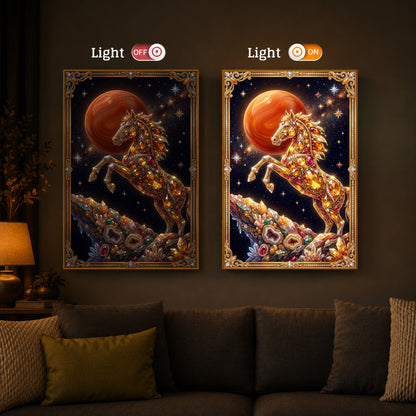 Horse In Dancing Posture Modern Luxury Backlight Vertical Wall Art