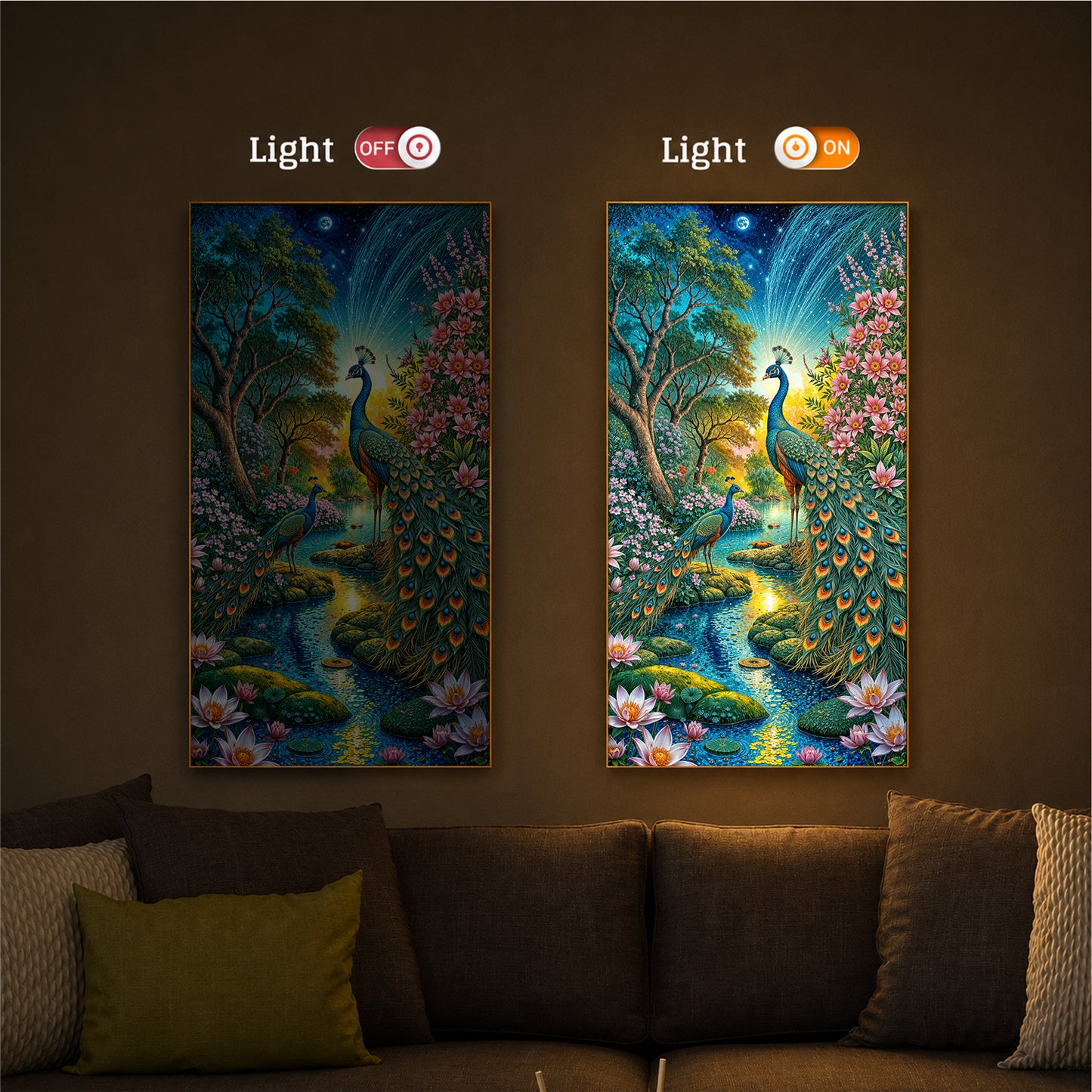 Forest Peacock Modern Luxury Backlight Vertical Wall Art