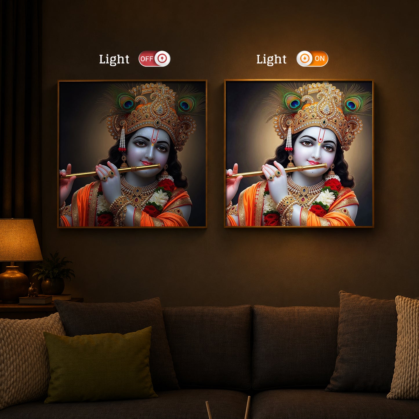 Divine Shree Krishna Modern Luxury Backlight Square Wall Art