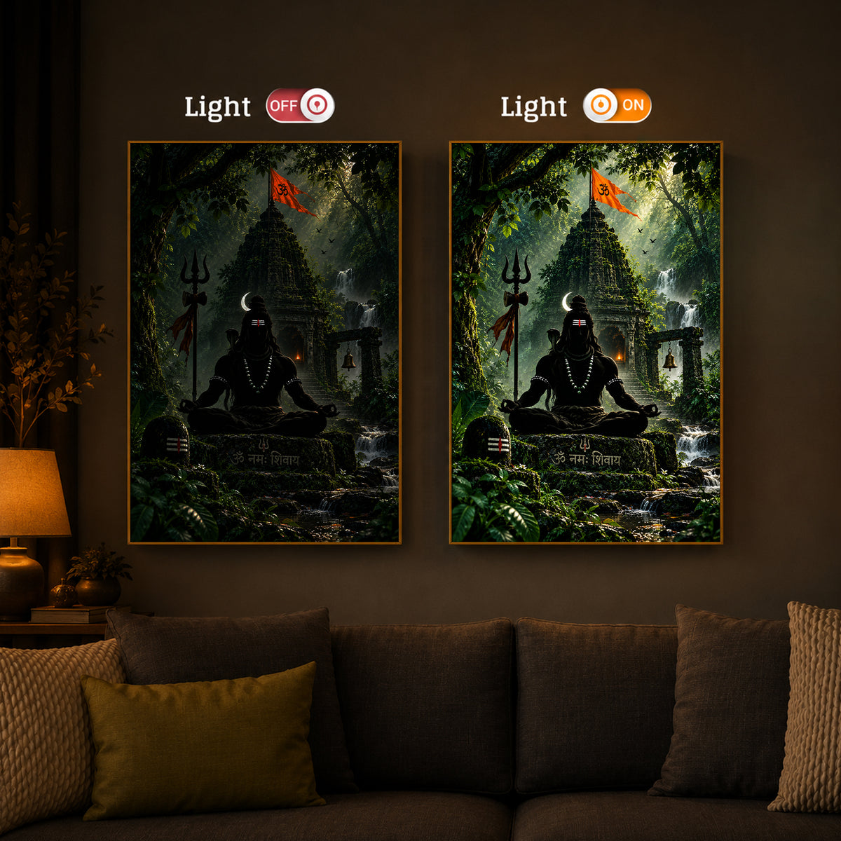 Lord Shiva Meditating In Forest Modern Luxury Backlight Vertical Wall Art