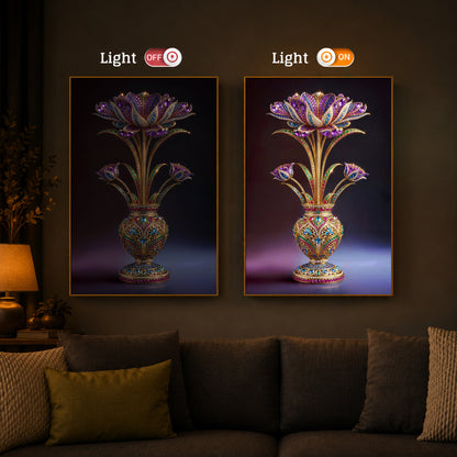 Detailed Decorative Vase Modern Luxury Backlight Vertical Wall Art
