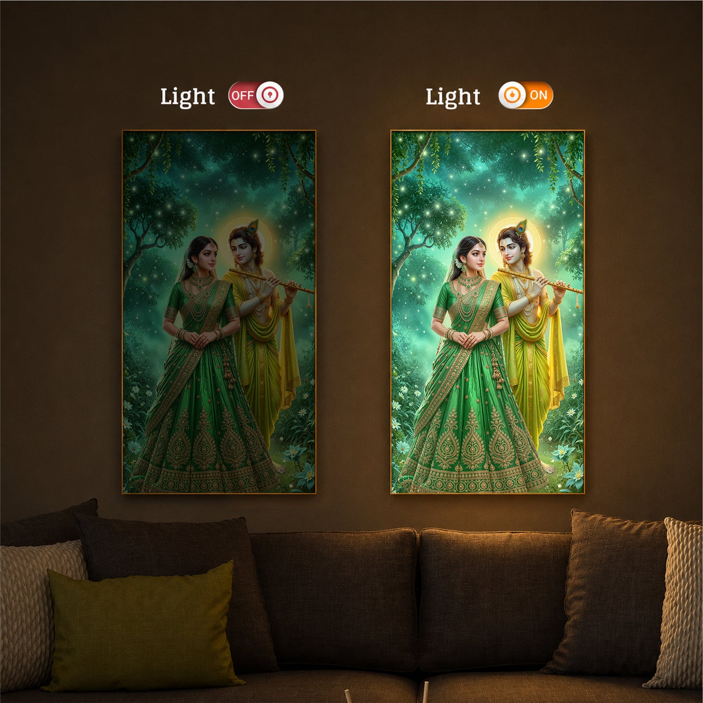 Shri Radhe Krishna Modern Luxury Backlight Vertical Wall Art