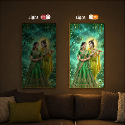 Shri Radhe Krishna Modern Luxury Backlight Vertical Wall Art