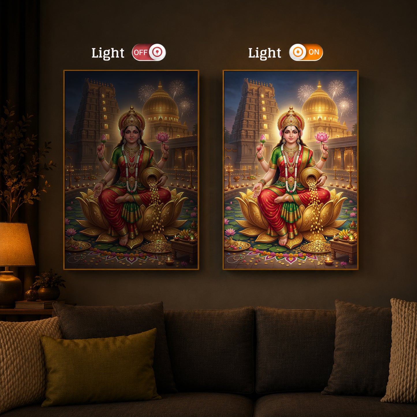 Lakshmi Ji Modern Luxury Backlight Vertical Wall Art