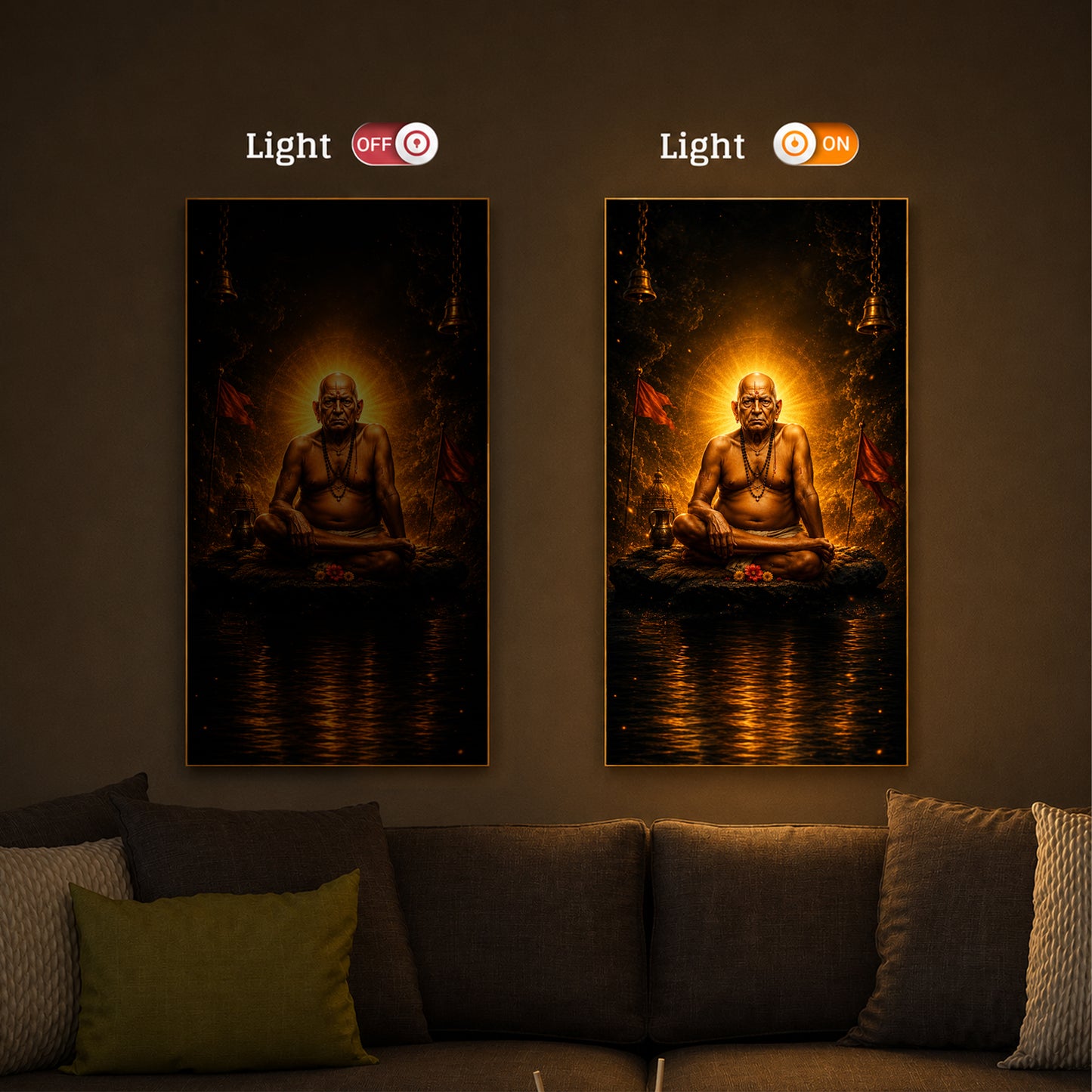 Shri Swami Samarth Maharaj Modern Luxury Backlight Vertical Wall Art