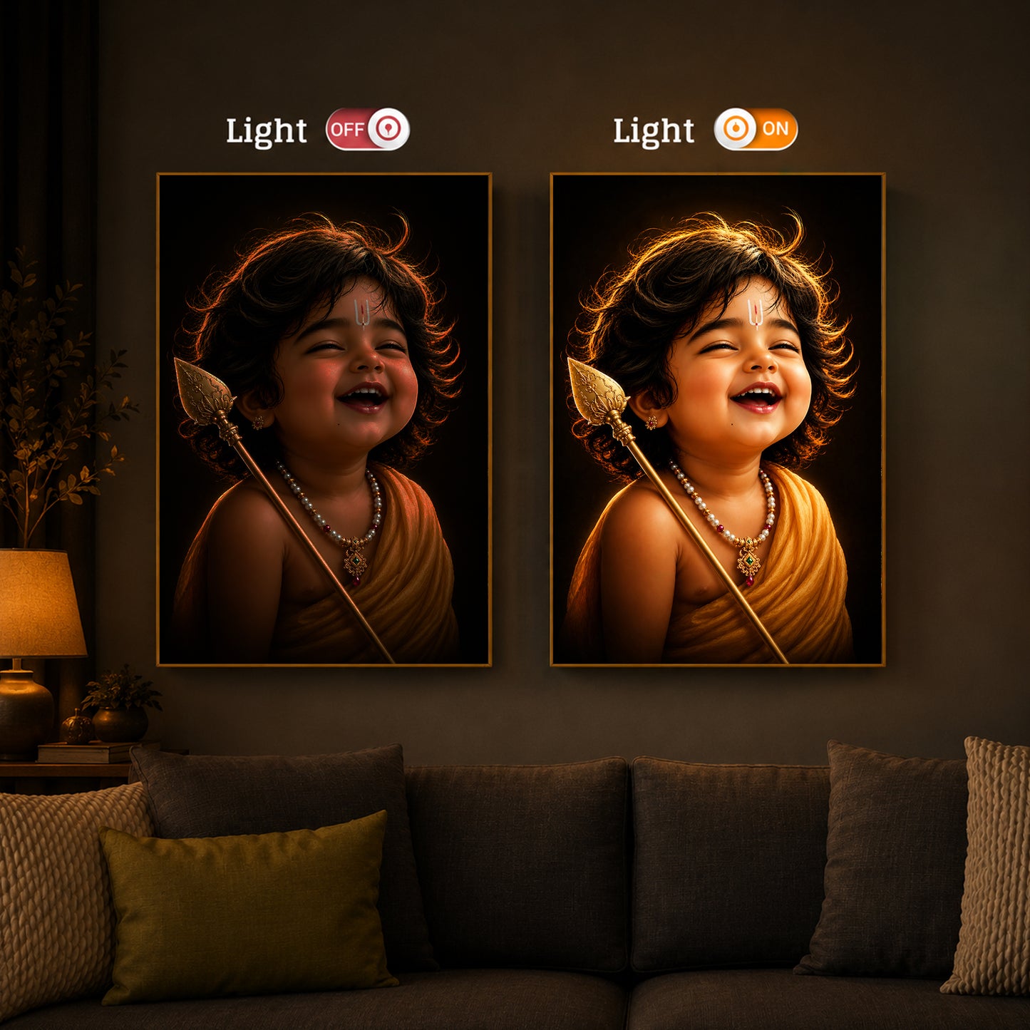 Child Lord Murugan Modern Luxury Backlight Vertical Wall Art